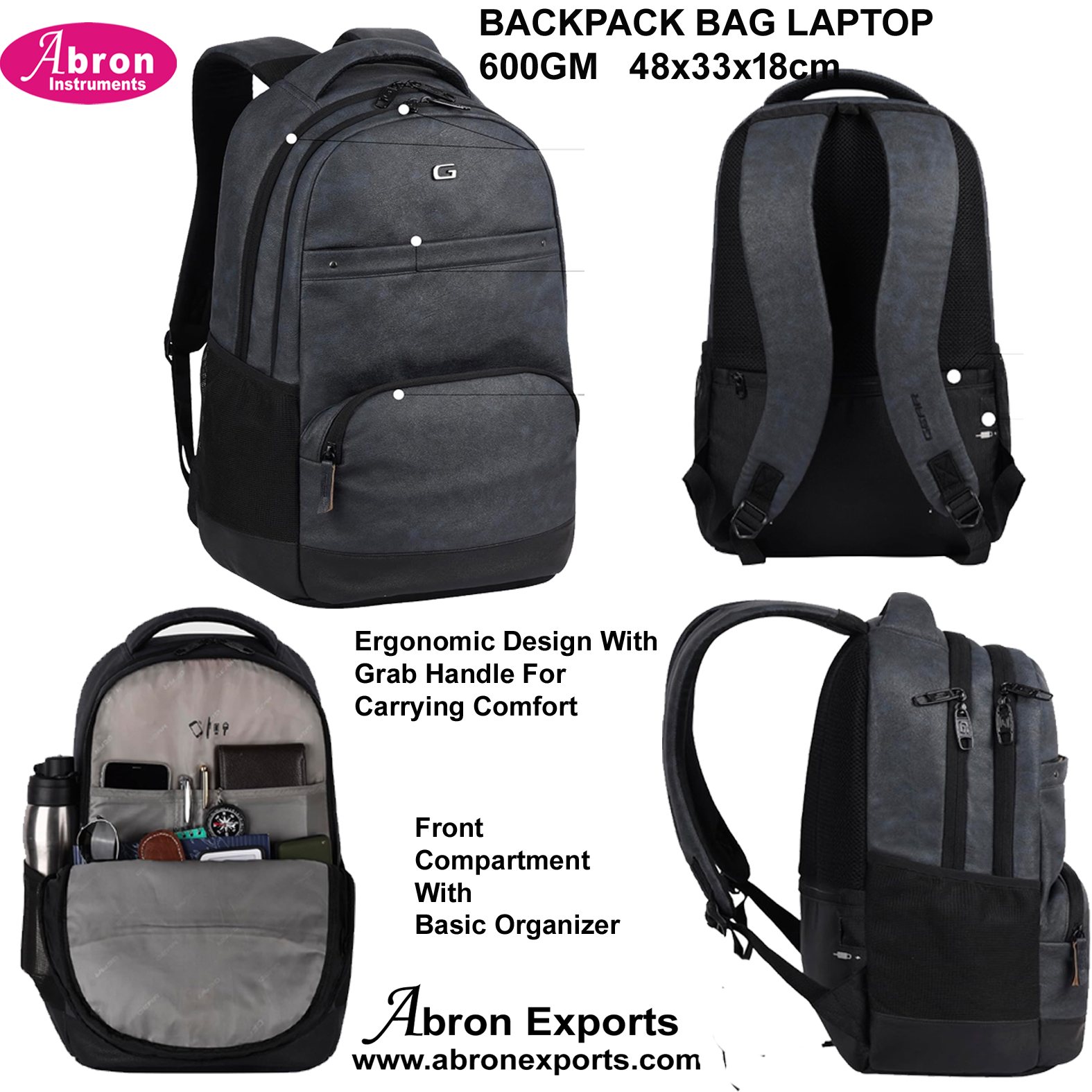 Backpack Bag Laptop 26-28 Lit 600gm Water Proof  48x33x18cm Chains 2 Compartments Wide Shoulder Straps Laptop Tracking Haking Abron Pockets AB-5117B26